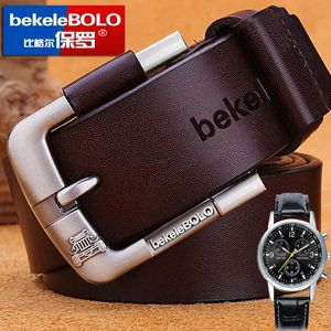 Cinturones Reloj gratis 2021 Moda de lujo Hombres de alta calidad Cuero de vaca Correa de cintura genuina Cadena Hebilla masculina para