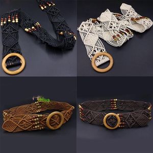 Ceintures en perles de bois tissées à la main, décoration ethnique réglable pour femmes, ceinture élégante, pantalon habillé, accessoires vestimentaires