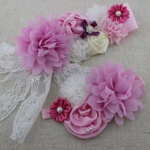 Ceintures faites à la main filles bandeau dentelle mousseline de soie Satin fleur ceinture ceinture avec perle Mathcing bandeau femmes accessoires de mariée ceintures