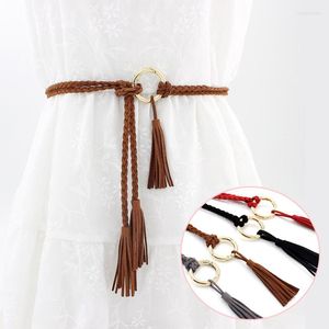 Ceintures faites à la main taille chaîne élégante dame ceinture pour femmes tricoté Style ethnique corde gland anneau robe décoration fille
