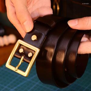 Cinturones Cinturón de cuero natural de alta calidad Diseñador de hombres Hebilla de cobre sólido Jeans reales 3.5 cm