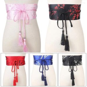 Cinturones japoneses ancho corsé fajas kimono bowknot cinturón mujeres vintage floral impreso corbata satén cintura accesorios de moda