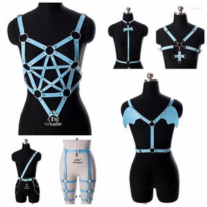 Cinturones Arnés de lencería de cuero Cinturón superior Cielo azul Bralette Punk Rivet Body Bondage Pentagram Suspender Liguero Ajustable Festival Rave