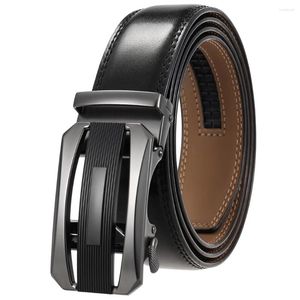 Cinturones Cinturón de vestir con trinquete de cuero para hombres con hebilla automática Café/Negro-Ribete para adaptarse a 35 mm de ancho Longitud: 105-125 cm