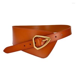 Cinturones Multi-colores Triángulo Hebilla Pin Cinturón Mujer Irregular Ancho Cuero de vaca Amarillo Rojo Cintura para correa vintage