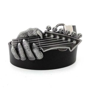 Ceintures New Fashion Cowboy Cool Hommes Ceinture Main Griffe Crâne Punk Rock Musique Guitare Grande Boucle De Ceinture En Métal Pour Jeans Cinto Cinturon Guitarra T220929