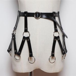 Cinturones Punk Arnés de cuero para mujer Anillo gótico Liga Tirantes negros Moda Femenina Bondage para el cuerpo Cinturones decorativos