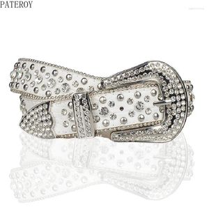 Ceintures Punk Style Strass Ceinture pour femmes Western clouté Mode Femme Pu Cuir Femme Designer 2023 Noir