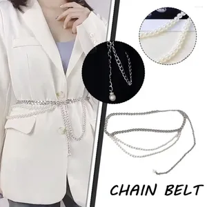 Ceintures Ceinture de chaîne d'argent pour femmes robe jeans lien en métal perle taille plus taille superposée longue occidentale