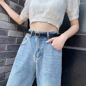 Ceintures simples non poreux noir PU ceinture en cuir coréen boucle en métal sangles de taille dames filles jeans robe pantalon mince