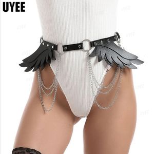 Ceintures UYEE Ceinture pour Femmes Démon Ailes Harnais Mode Taille Chaîne PU Cuir Noir Gothique Jarretières Boucle Pin Ceinture Accessoires 230506