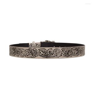 Ceintures taille adulte résistante à l'usure avec boucle de fleur sculptée ceinture en PU pour dames