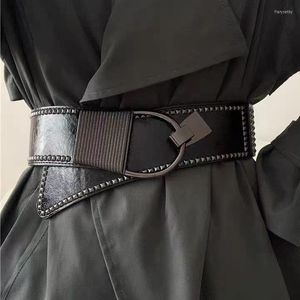 Cinturones ancho elástico cintura cinturón correa vintage mujeres imitación cuero hebilla moda cincha vestido elástico cintura
