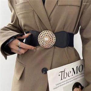 Ceintures larges ceintures élastiques pour manteau femmes Cummerbunds grande perle boucle ronde ceinture extensible taille joint de haute qualité