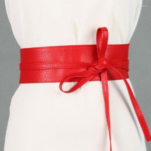 Cinturones Cinturón ancho de cuero para mujer Vintage Tie Self Wrap Knot Bow Bandage Cummerbunds Lace-up Corset Dress Cintura Accesorios de decoración