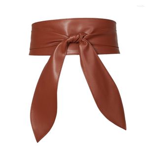 Cinturones para mujer, faja ancha, cinta con lazo suave, cinturón Extra largo, accesorio de ropa de cuero de imitación, cinturón Cummerban