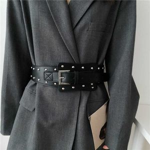 Ceintures X6002 Rivet Style Punk ceinture femmes mode polyvalent large taille couverture avec robe chemise manteau décoration noir robe ceintures G230207