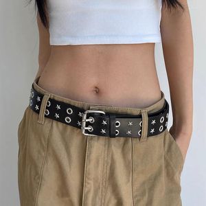 Cinturones Y2K Punk Cinturón de cuero de imitación para mujeres Hombres Doble Estrella Agujeros Correa de cintura Diseñador Mujer Jeans Pantalón Cintura decorativa