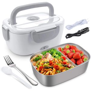 Boîtes à bento Boîte à lunch chauffante électrique portable CarHome 2-en-1 12V-24V 110V Boîte à bento doublée en acier inoxydable Boîte à bento contenant des aliments 230407