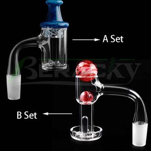 Beracky Full Weld Smoking Terp Slurper Clear Bottom Quartz Banger avec verre marbre Spinning Cap perles mâle femelle sans soudure soudé bord biseauté clous pour bongs plates-formes