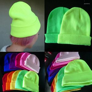 Bérets 10 Pcs Femmes Fluorescent Color Line Hat Neon Cap Men's Beanies Winter Knitted