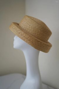 Berets 202405-Fuyi Ins Chic Design Britain Grace Grace Fine Straw Wool Felt Hat Hat Lady Fedoras Cap Women Women Leisure Holiday