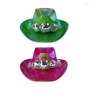 Bérets Adulte Unisexe Tout-Match Chapeau De Cowboy Avec Disco Ball Discothèque Bar Glitter Pour Hommes Femme Danse