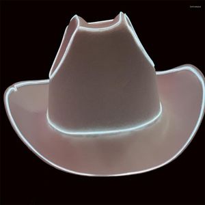 Bérets Amazing Light LED Cowboy Cowgirl Hat clignotant El Wire Lights Bride Christmass Wedding