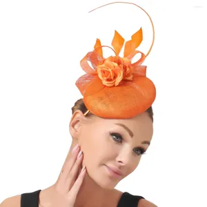Bérets Incroyable Linge Orange Mariée Fascinator Chapeaux Femmes Accessoires De Cheveux De Mariage Chapellerie Ornements Coiffes Danse Fête Épingles À Cheveux