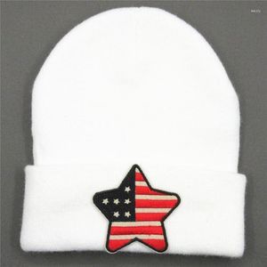 Bérets American Flag Stars Broderie épaissis tricot tricot Hiver Winch Warm Skullies Cap Boneie pour enfants hommes femmes 61