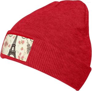 Bérets bonnet pour femmes la tour Eiffel et un vélo imprimé chapeau tricoté hommes hiver bonnets doux tricot chapeaux casquette chaude
