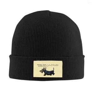 Berets Berets Scottie Dog Dictionary Art Skullies Bons de bonnet pour hommes Femmes Tendance Hiver Chapeau tricoté chaud Adult Scottish Terrier Bonnet