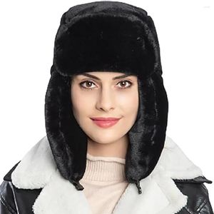 Boinas BigForest Mujeres Hombres Estilo ruso Sombrero de piel sintética Invierno Gorro cálido Ushanka Fluffy Furry Earflap Esquí