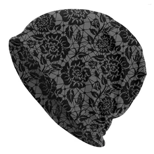 Boinas Black Rose Lace Caps Cool Outdoor Skullies Gorros Sombreros Hombres Mujeres Hombre Verano Cálido Head Wrap Bonnet Tejer