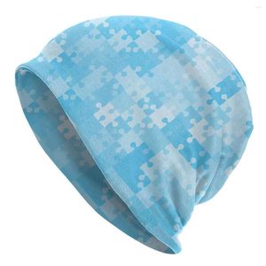 Bérets bleu Puzzle Bonnet chapeau tricoté décontracté en plein air ciel Skullies bonnets chapeaux hommes femmes printemps thermique élastique casquettes