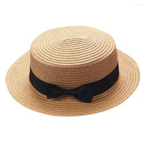 Bérets Canotier Chapeau De Paille Panama Filles Plat Casquette De Plage Enfant Enfants En Gros Arc Pour Bébé Bowknot Respirant Français Chapeau De Soleil Chidren Chapeau