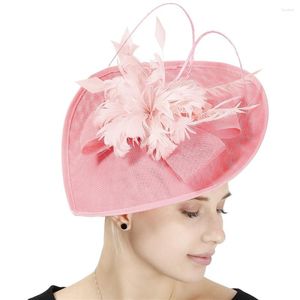 Bérets Bridal Fashion Beige Chapeau Chapeaux Bandeau avec une imitation de fleur de plumes Fascinateur Chapeau Femmes Accessoires de cheveux de mariage