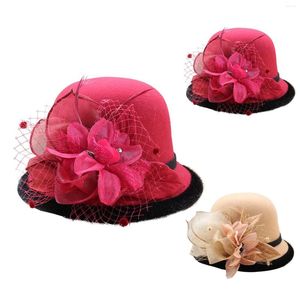 Bérets British Vintage Bucket Hats for Women Wedding Guest Party Elegant Mesh Sun Caps Floral Decoration Temperament Basin