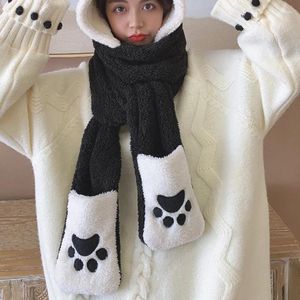 Bérets dessin animé Panda chapeau écharpe gants hiver chaud peluche Shu velours pattes d'animaux capuche casquette coupe-vent épaissi chaleur