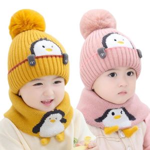 Bérets Crochet enfants chapeau écharpe ensemble hiver bébé pour garçons tricoté infantile dessin animé enfants chapeaux automne filles