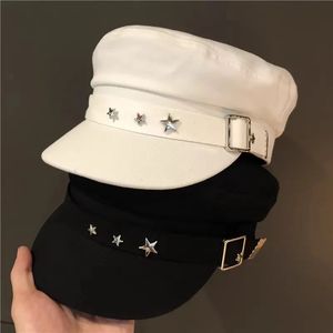 Boinas Moda británica para mujer Otoño Invierno Retro Casquette Vintage Navy Artist Caps Lady Sboy Sombreros Estrellas Gorra de algodón coreano 231201