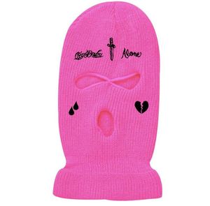 Bérets Mode Broderie Masque Complet Chapeau 3 Trous Designer Balaclava Crochet Casquette De Ski Tricoté Asap Rocky Pour La Chaleur D'hiver Beanie3311952