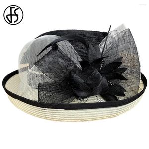 Boinas FS Summer Black Top Hats para mujeres Boda y Gran Bretaña Retro Curl Brim Sunbonnet Ladies Outdoor Versátil Sunshade Cap