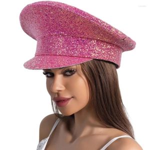 Berets Halloween Christmas Girls Captain Hat Pink Sequins Military for Performances Wholesale