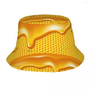 Boinas Honey Dripping Bee Honeycombs Unisex Casual Sun Hat Bucket para hombres mujeres Bob Hip Hop gorras verano pescador Panamá