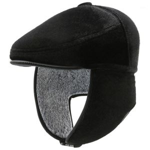 Bérets HT3352 béret casquette épais chaud automne hiver chapeaux avec oreillettes hommes Sboy plat mâle octogonal chapeau