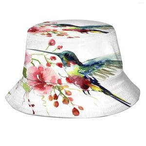 Bérets Colibri Et Fleurs Motif Chapeaux En Plein Air Chapeau Chapeau De Soleil Colibris Art Peinture Aquarelle Oiseaux