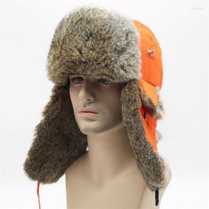 Bérets IANLAN unisexe hiver Style russe Ushanka tissu haut vraie fourrure ski chapeaux hommes femmes réglable Bomber IL00424