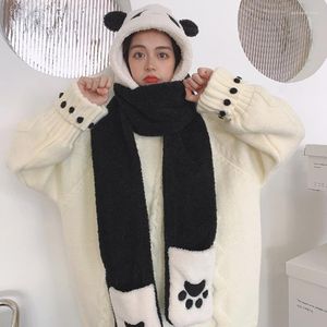 Boinas Kawaii Warm Shu Velveteen Panda Beanie Hat Guantes Bolsillo Bufanda larga Chal Wraps