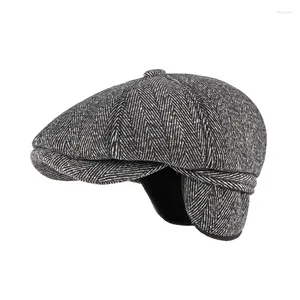 Berets kf-cap chapeau épais hommes chauds béret casquette mâle mâle de laine vintage papa grand-père octogonal sboy plat